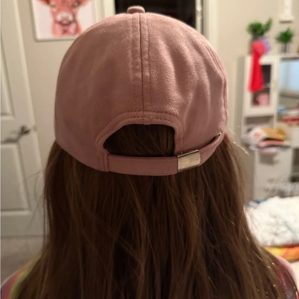 Girls Pink Suede Adjustable Ball Cap